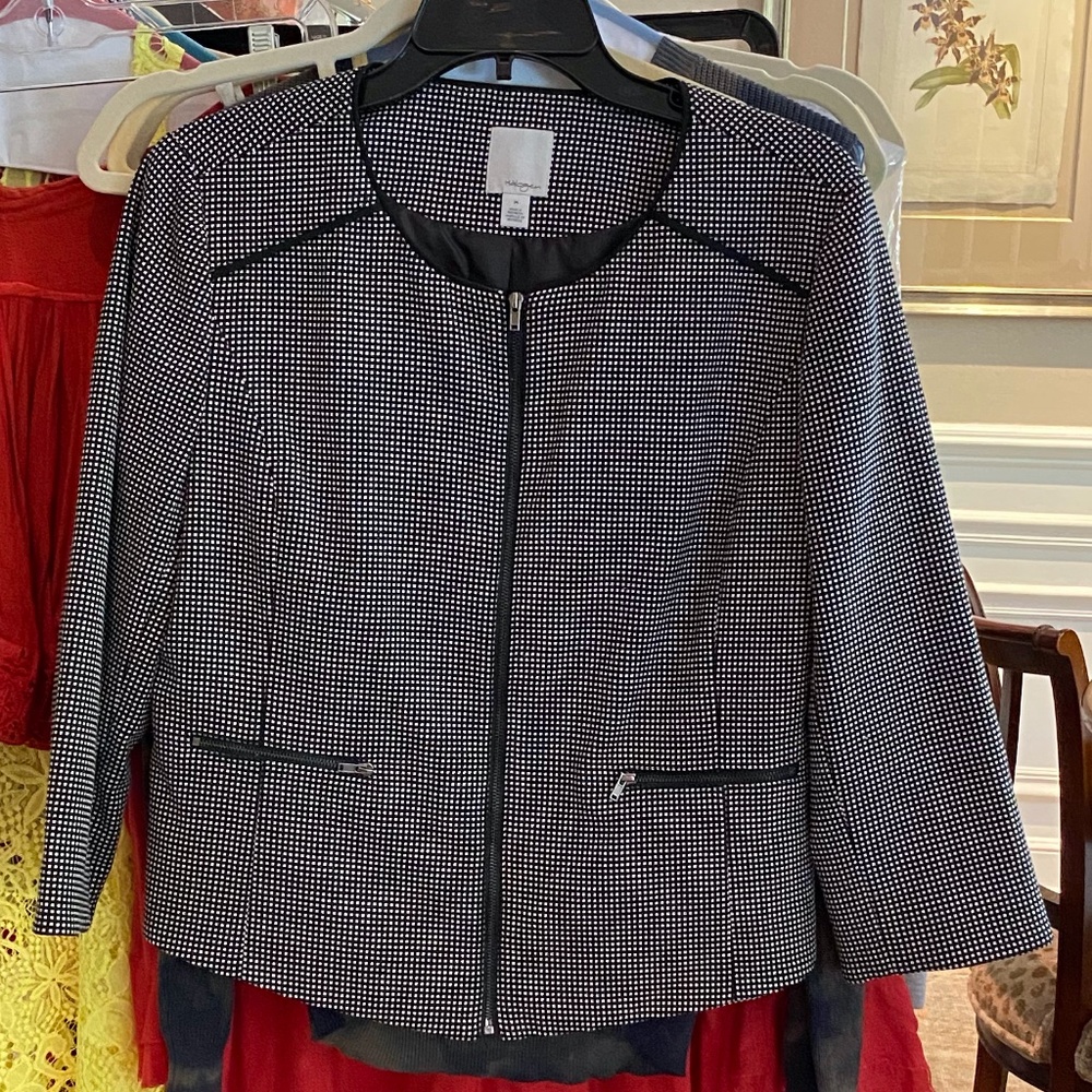 Black and white checked blazer/jacket.